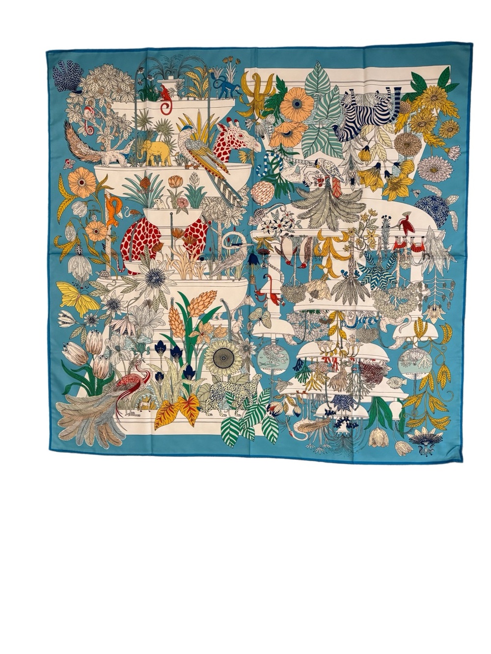 Designer-style Two-Faced 90cm Silk Turquoise -Purple Print Scarf